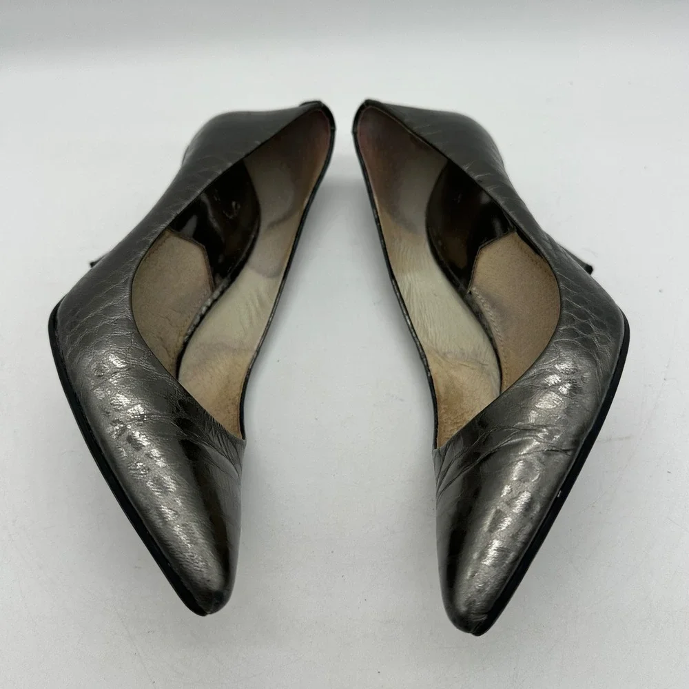 Michael Michael Kors Women 6M Pewter Metallic Croc Embossed Pointed Toe‎ Pumps